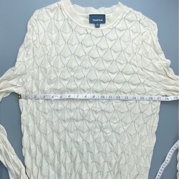ModCloth Women Looking Lively Geometric Pattern Sweater Size S Ivory - Picture 10 of 13